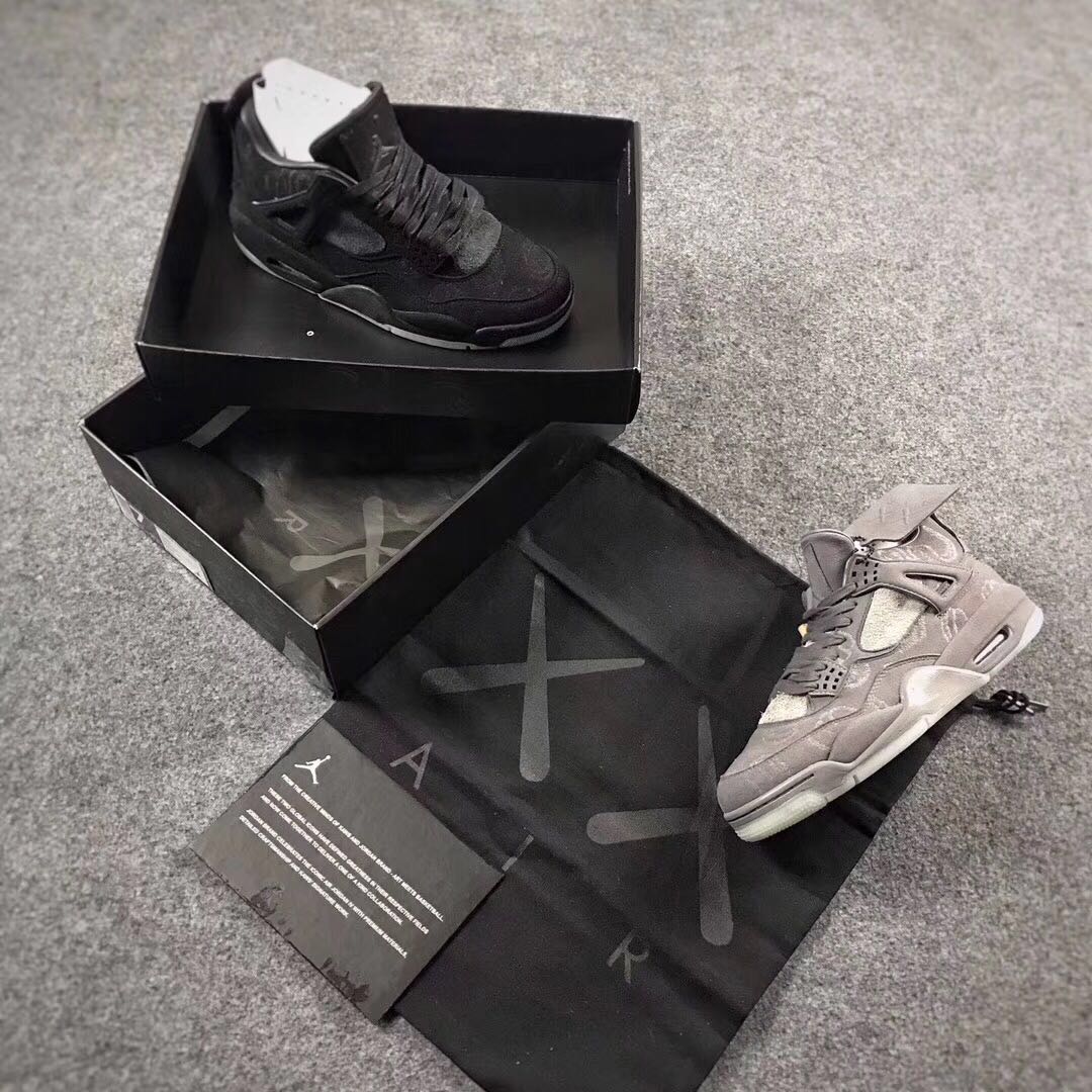 KAWS x Air Jordan 4 Combined Pack Black Grey Shoes Women - Click Image to Close